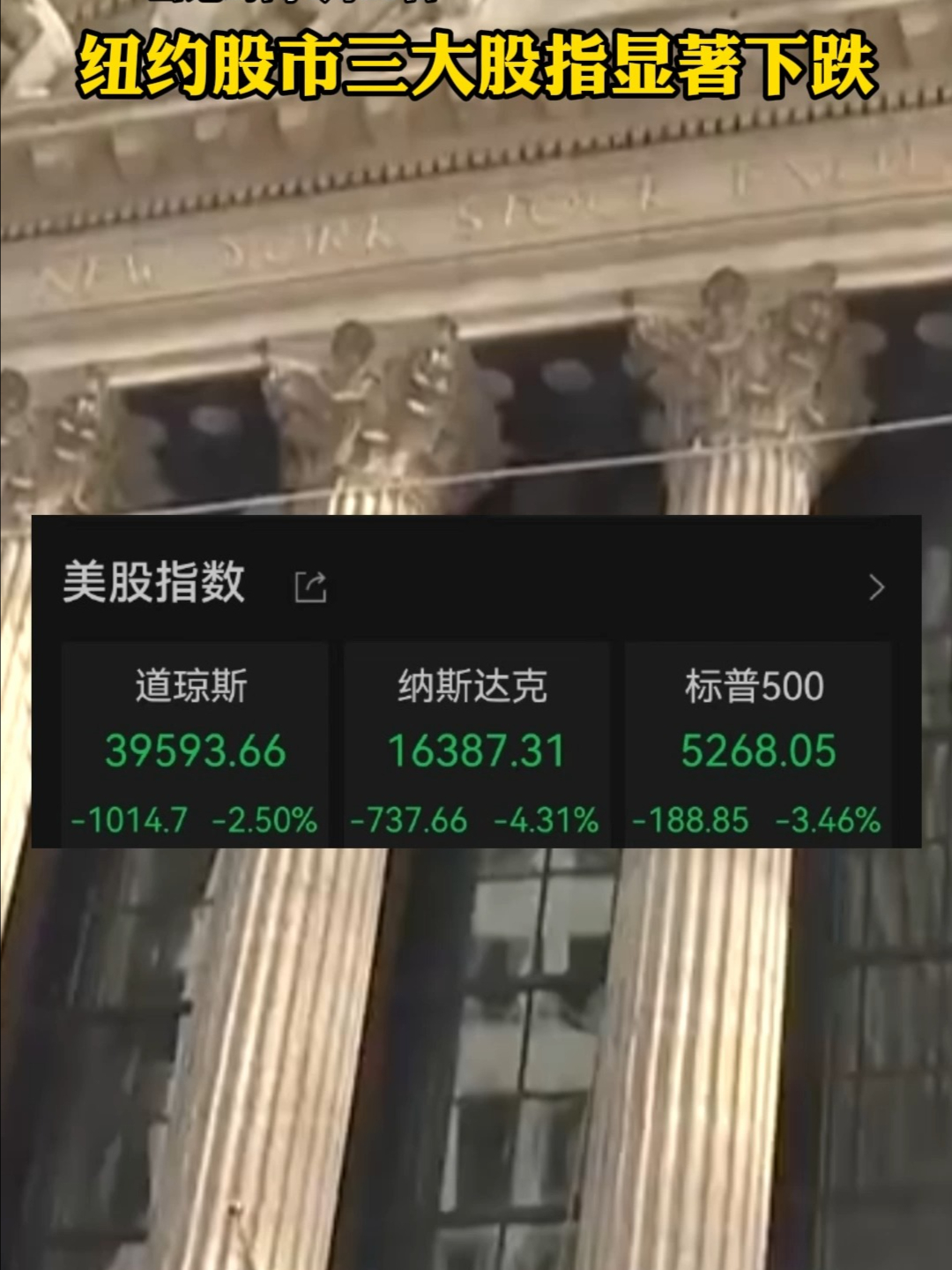 纽约股市三大股指显著下跌