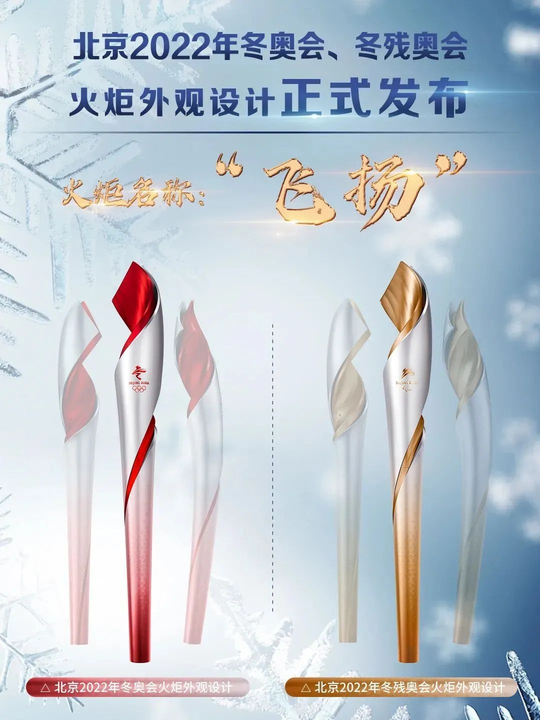 北京冬奥会火炬外形极具动感和活力,颜色为银色与红色,象征 冰火相约